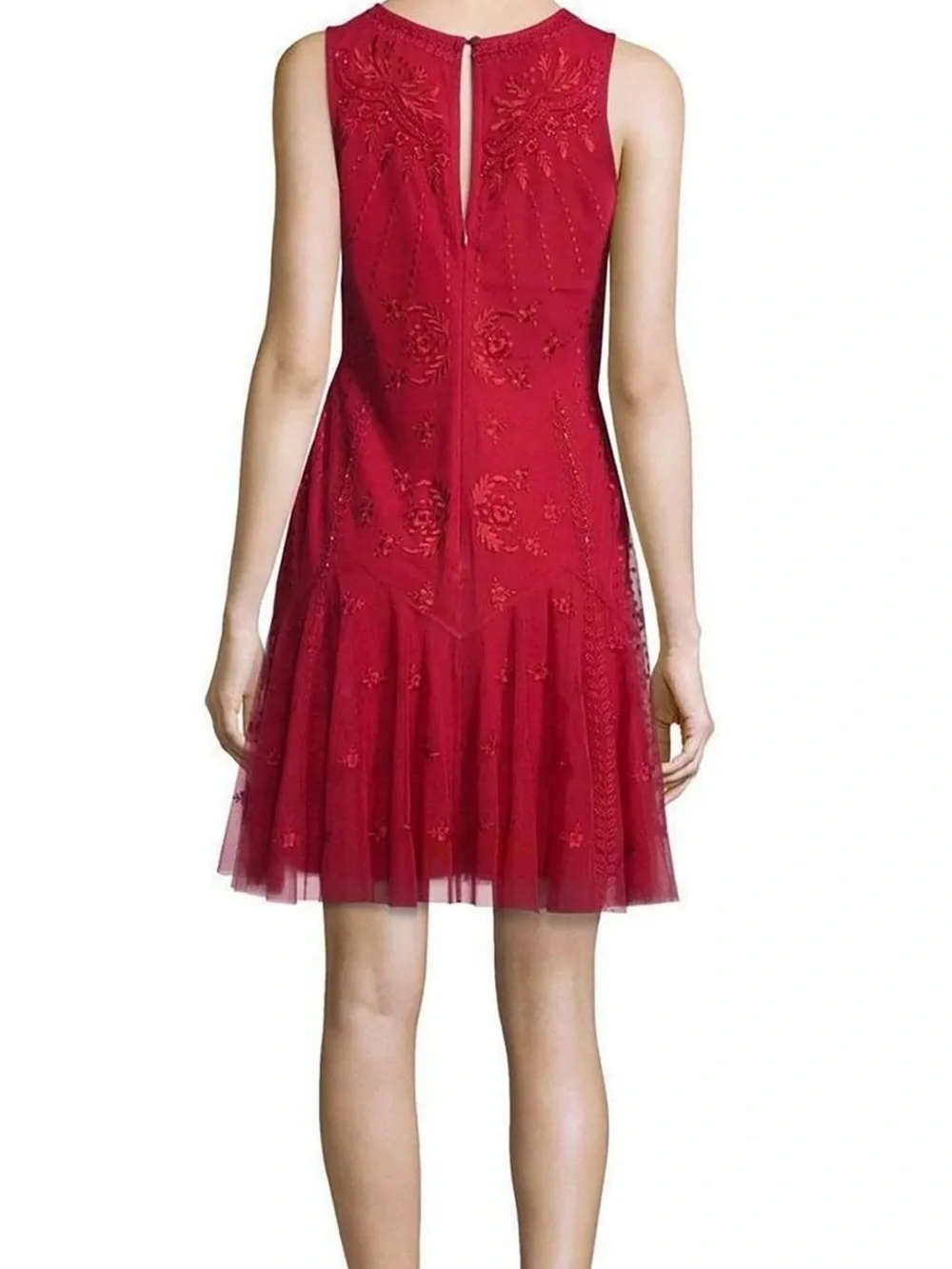 Aidan Mattox Embroidered Mesh Drop Waist Dress - Picture 2 of 12